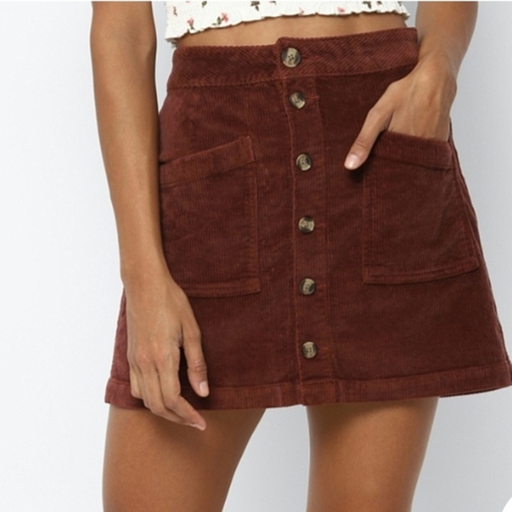 American Eagle Outfitters Corduroy Button-Front Mini Skirt in Deep Brown
